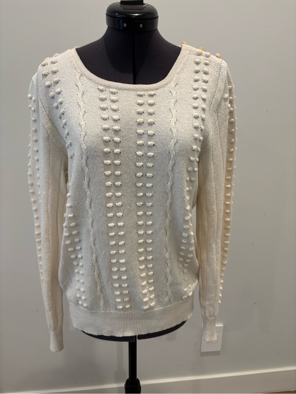 A.P.C. Cream Popcorn-Knit Scoop Neck Sweater